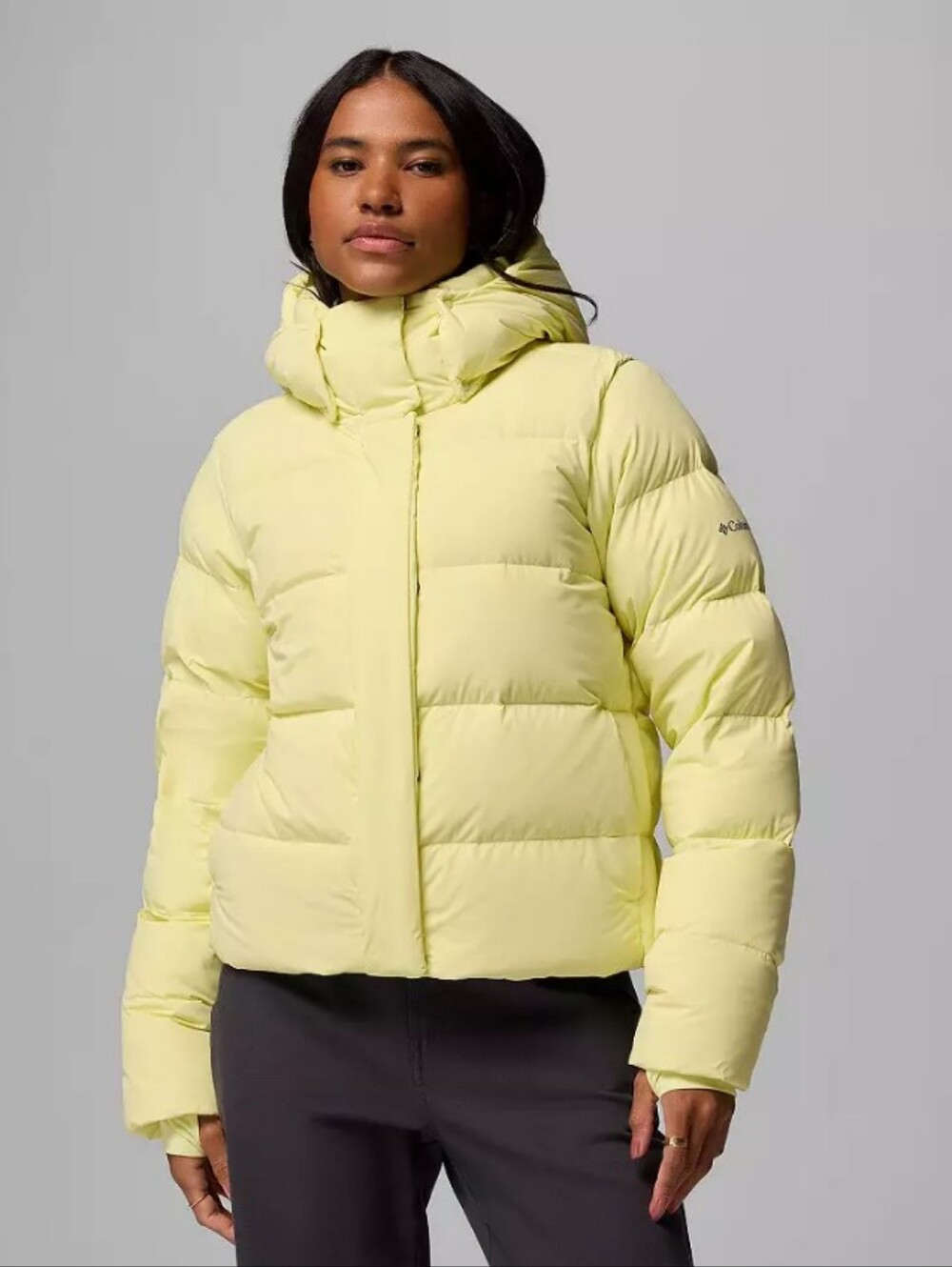 NWT Columbia Large Down Light Yellow Womens Puffer Jacket Carry Strap & Hood